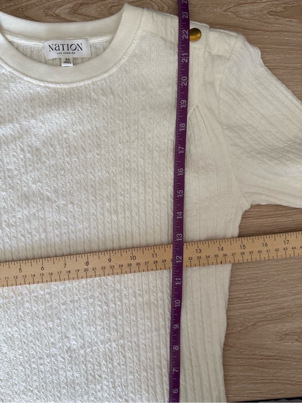 Nation LTD XS Ivory Cable Knit Long Sleeve Gold Button Shoulder Classy Old Money - Picture 6 of 7
